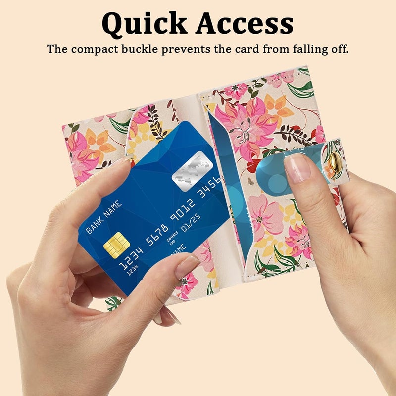 ZHOMA Credit Card Holder and Business Card Holder with Coin Pocket, Slim Minimalist Leather Wallet with ID Window for Women and Men - Pink Flowers - Image 4